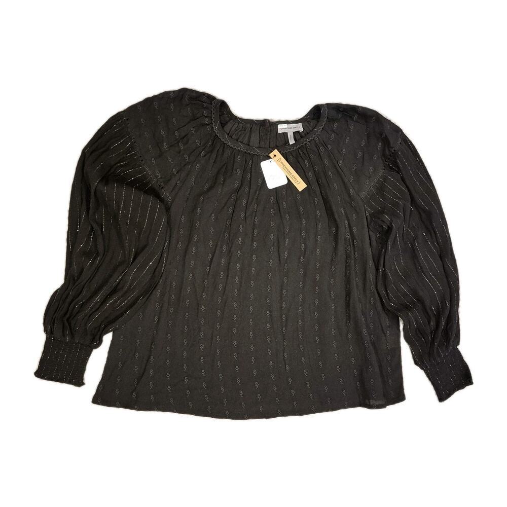 ANTHROPOLOGIE Conditions Apply Peasant Relax Blouse Small Black Boho Whimsygoth